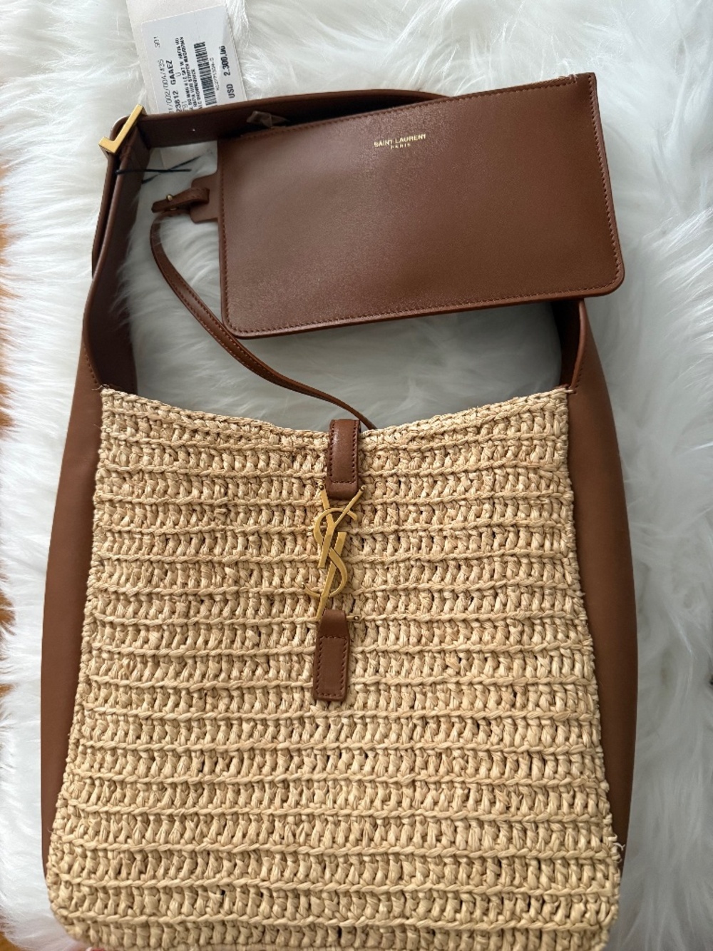 Saint Laurent Women Le 5 À 7 Supple Small Shoulder Bag in Raffia and Leather